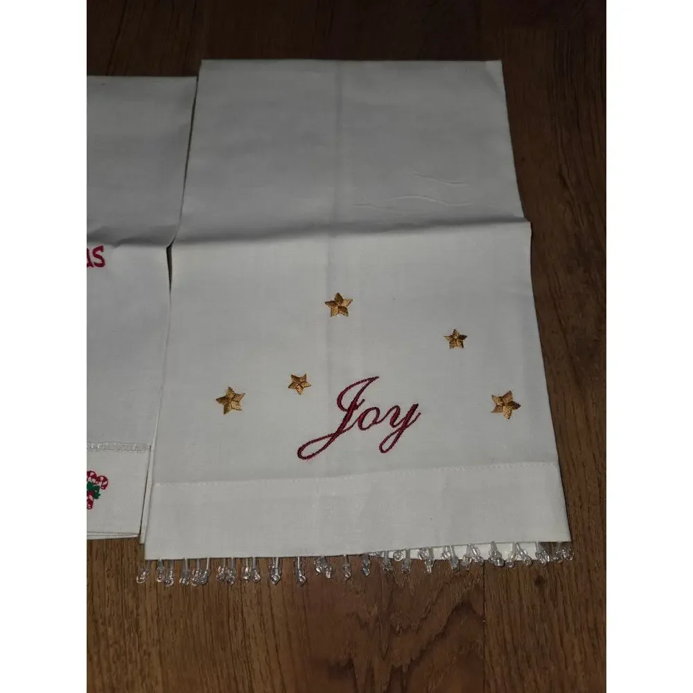 Lot of 4 Bathroom Hand Fingertip Towels Christmas Joy White